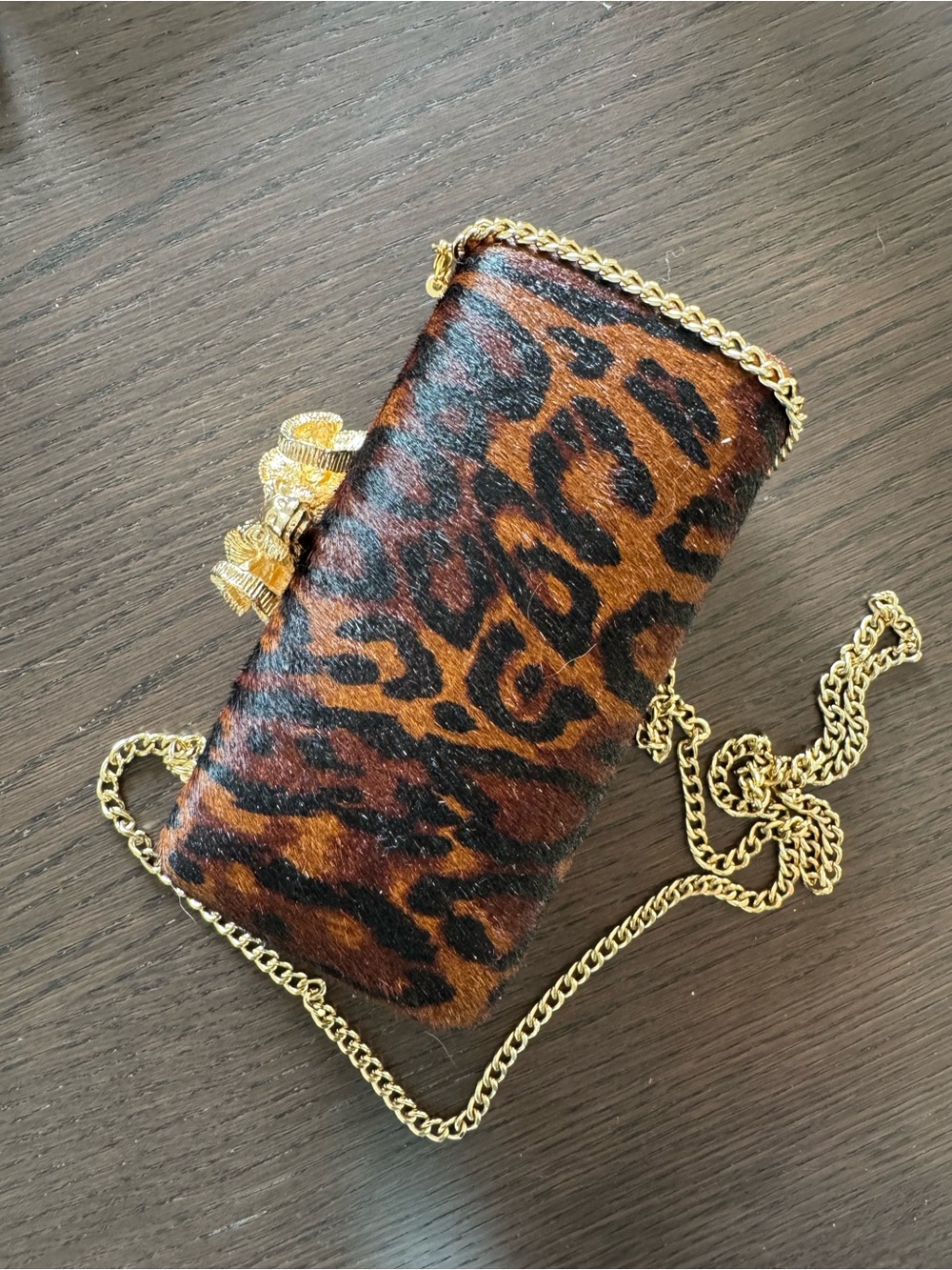 C.Wonder Genuine Leather Leopard Pony Hair Ram Head Clutch Crossbody Bag